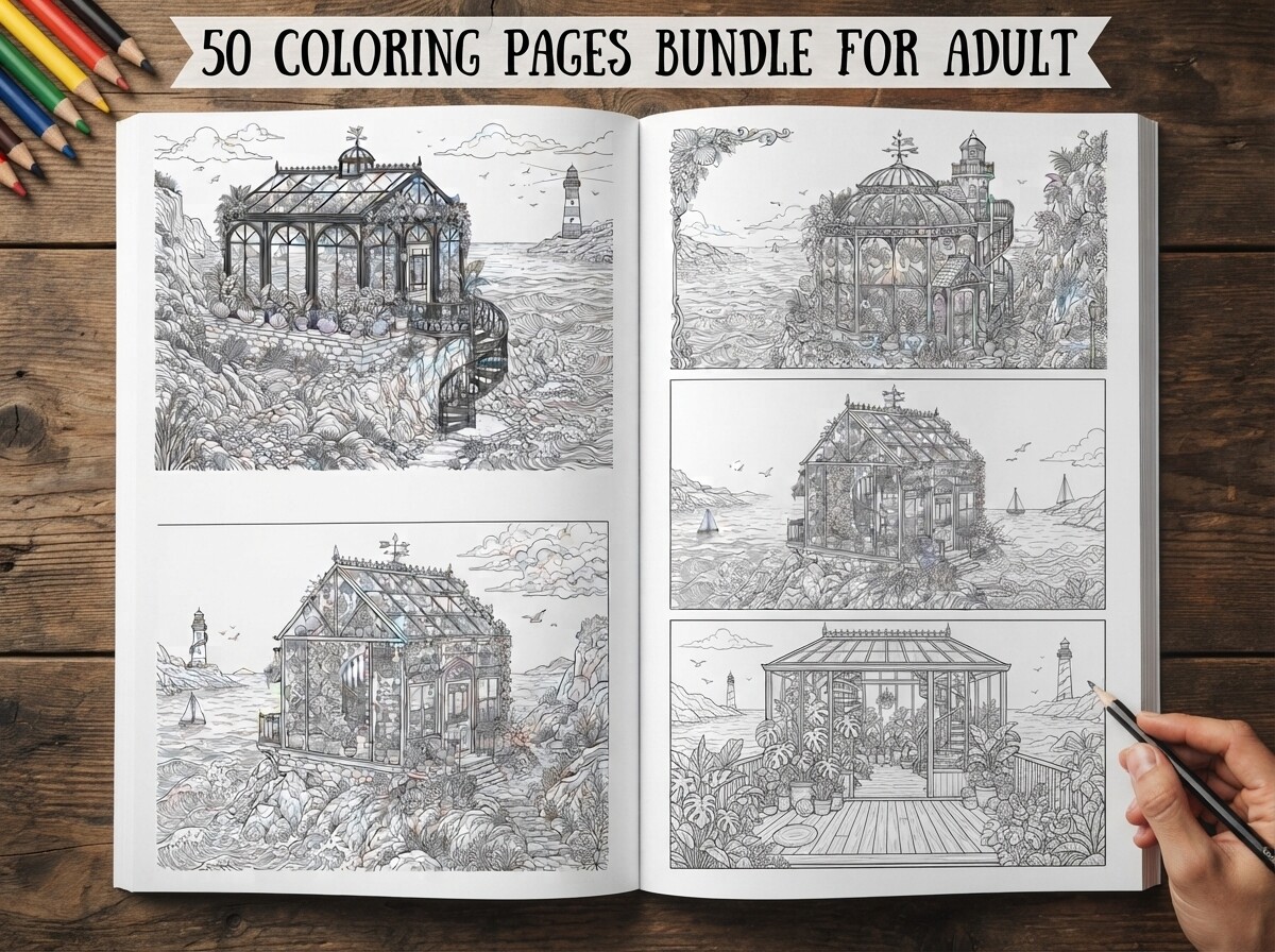 50 Miniature Seaside Greenhouse Coloring