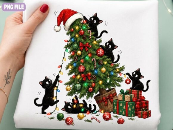 Black Cat Christmas PNG, Christmas Tree Graphic Illustrations By Craft Palette