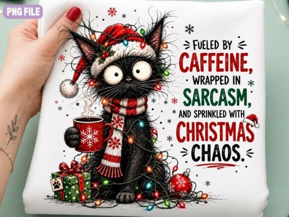 Black Cat Christmas PNG, Sarcastic Coffe Afbeelding Afdrukbare Illustraties Door Craft Palette
