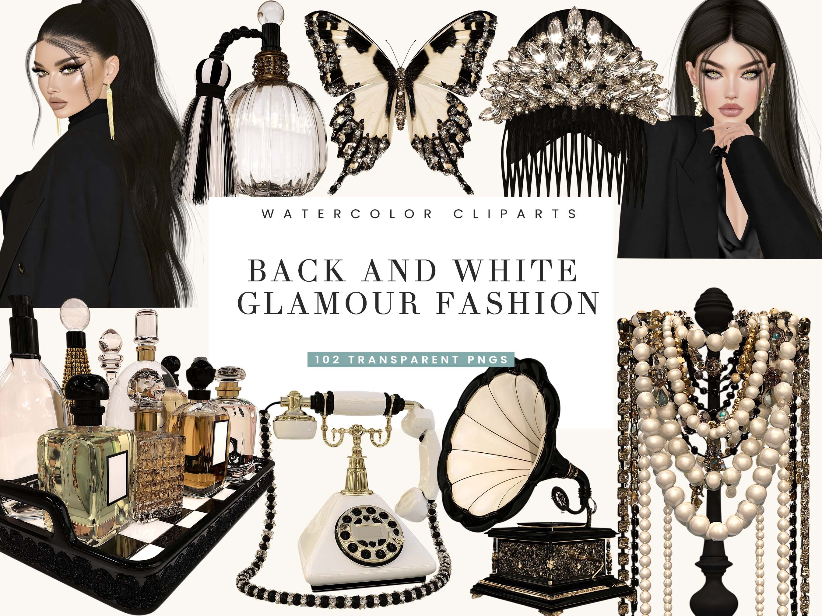 Black & White Glamour Fashion Clipart