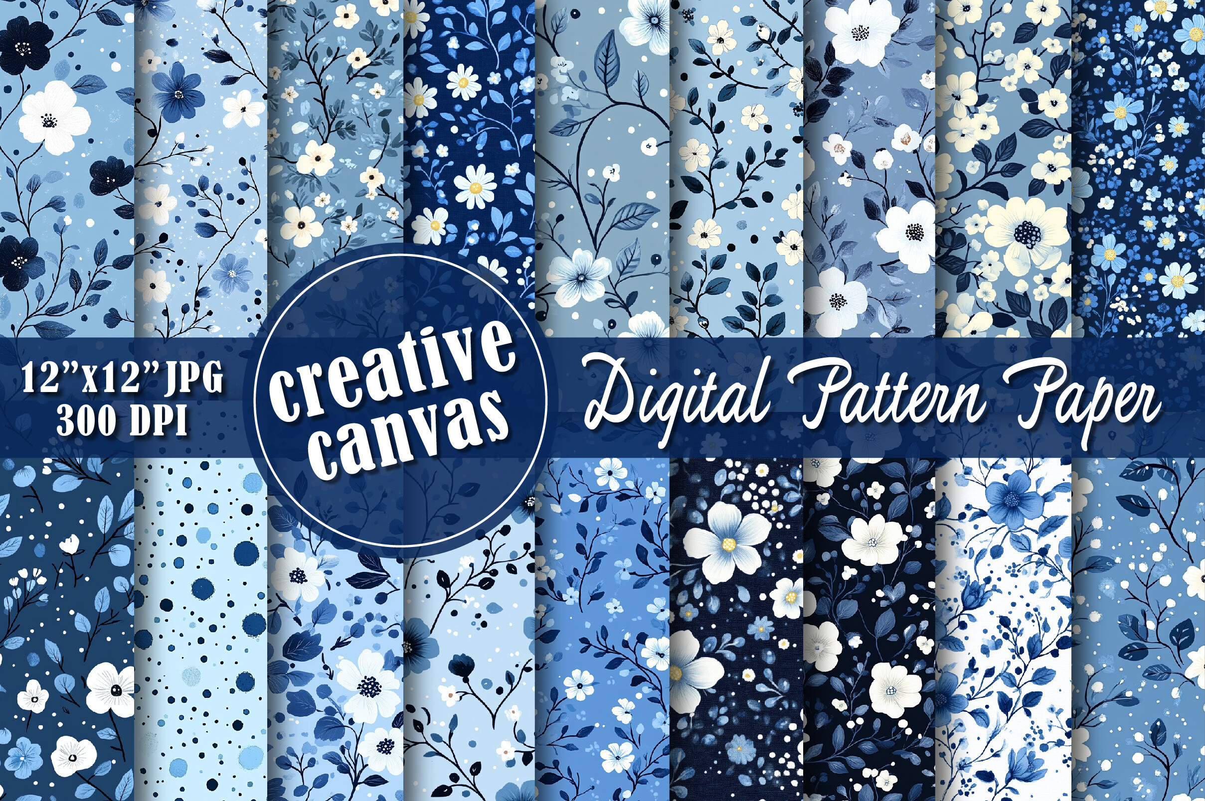 Blue Floral Seamless Patterns
