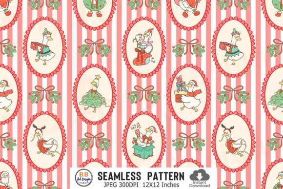 Christmas Goose Pattern Stripes Frame