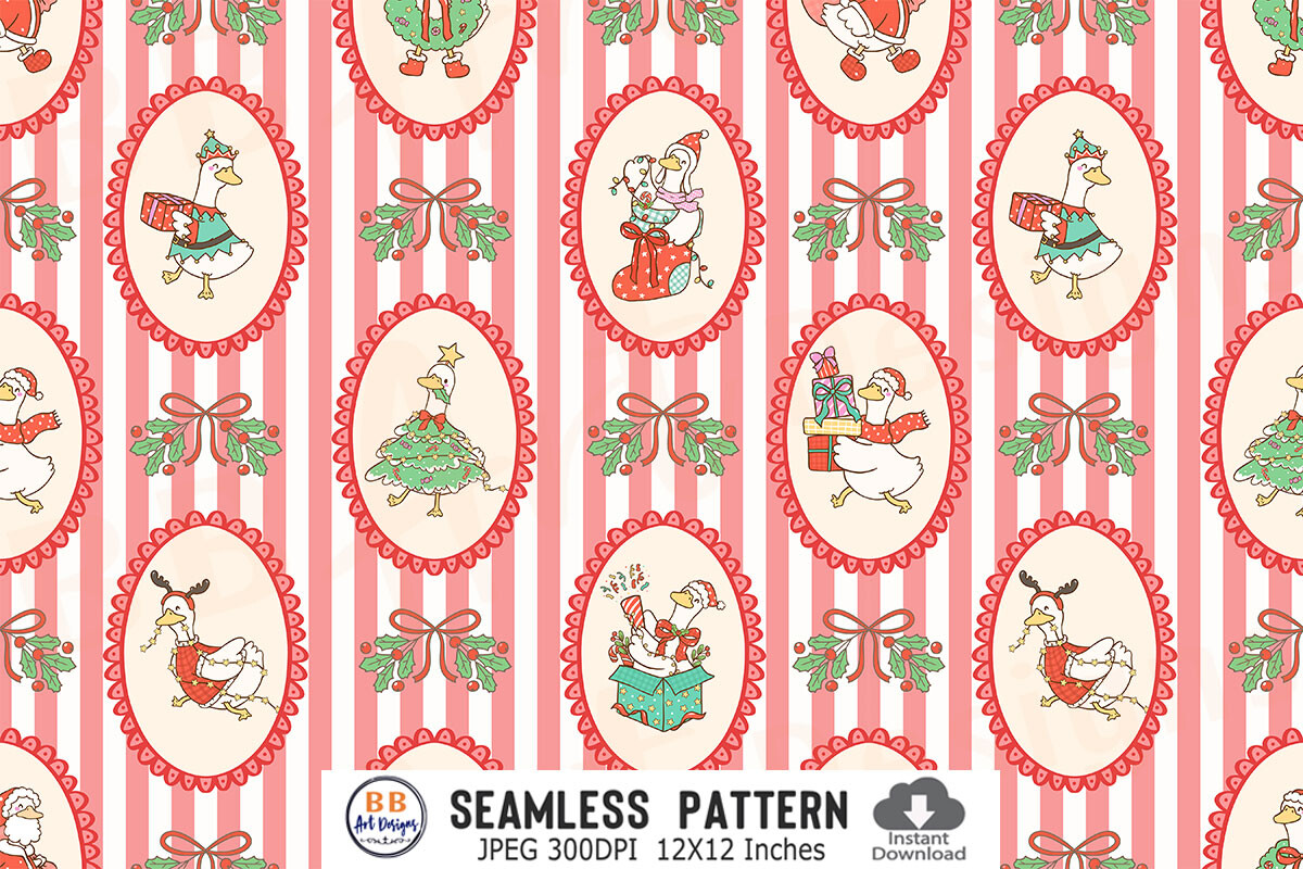 Christmas Goose Pattern Stripes Frame