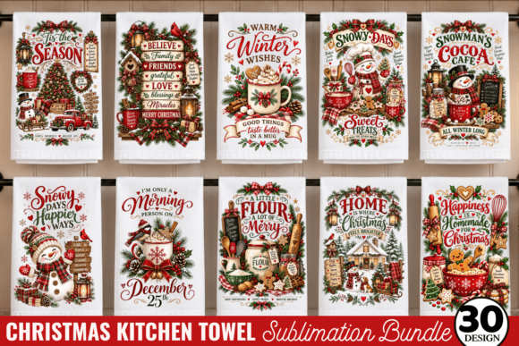 Christmas Kitchen Towel Sublimation Bund Graphics