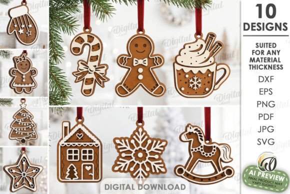 Christmas Ornaments Bundle Laser Cut (Design 1) laser cut file