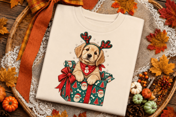 Christmas Puppy Gift Box PNG Shirt