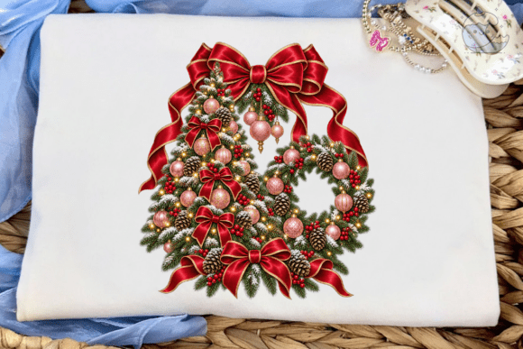 Christmas Wreath Bow PNG Shirt Design
