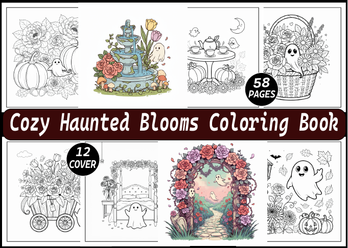 Cozy Haunted Blooms Coloring Book Adult