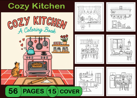 Cozy Kitchen Bold and Easy Coloring Book