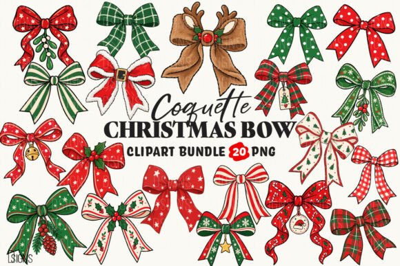 Cute Christmas Bows Holiday Bundle PNG