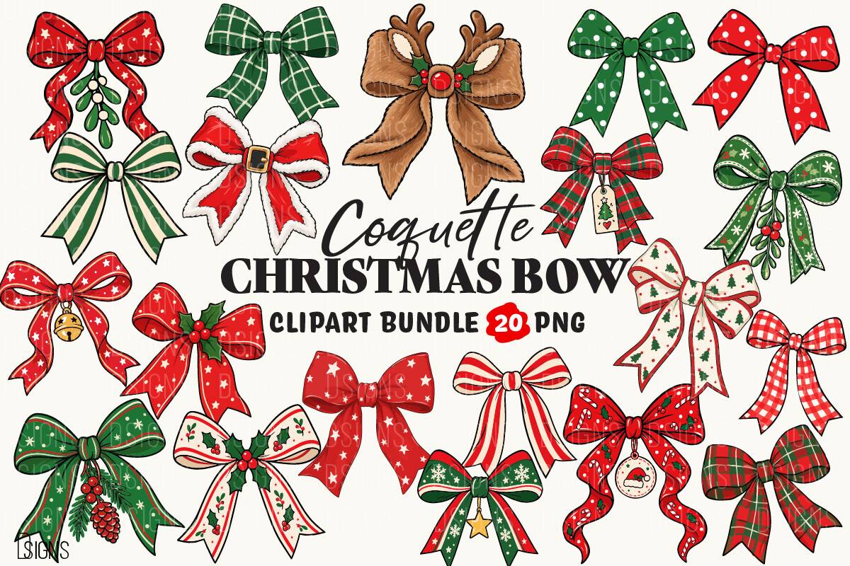 Cute Christmas Bows Holiday Bundle PNG