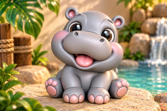 Cute Hippo 3D Print STL – Kawaii Seated Hippo Model for Desk Decor & Gifts - Image 2