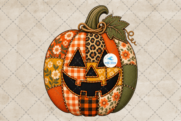 Faux Patchwork Halloween Pumpkin Png