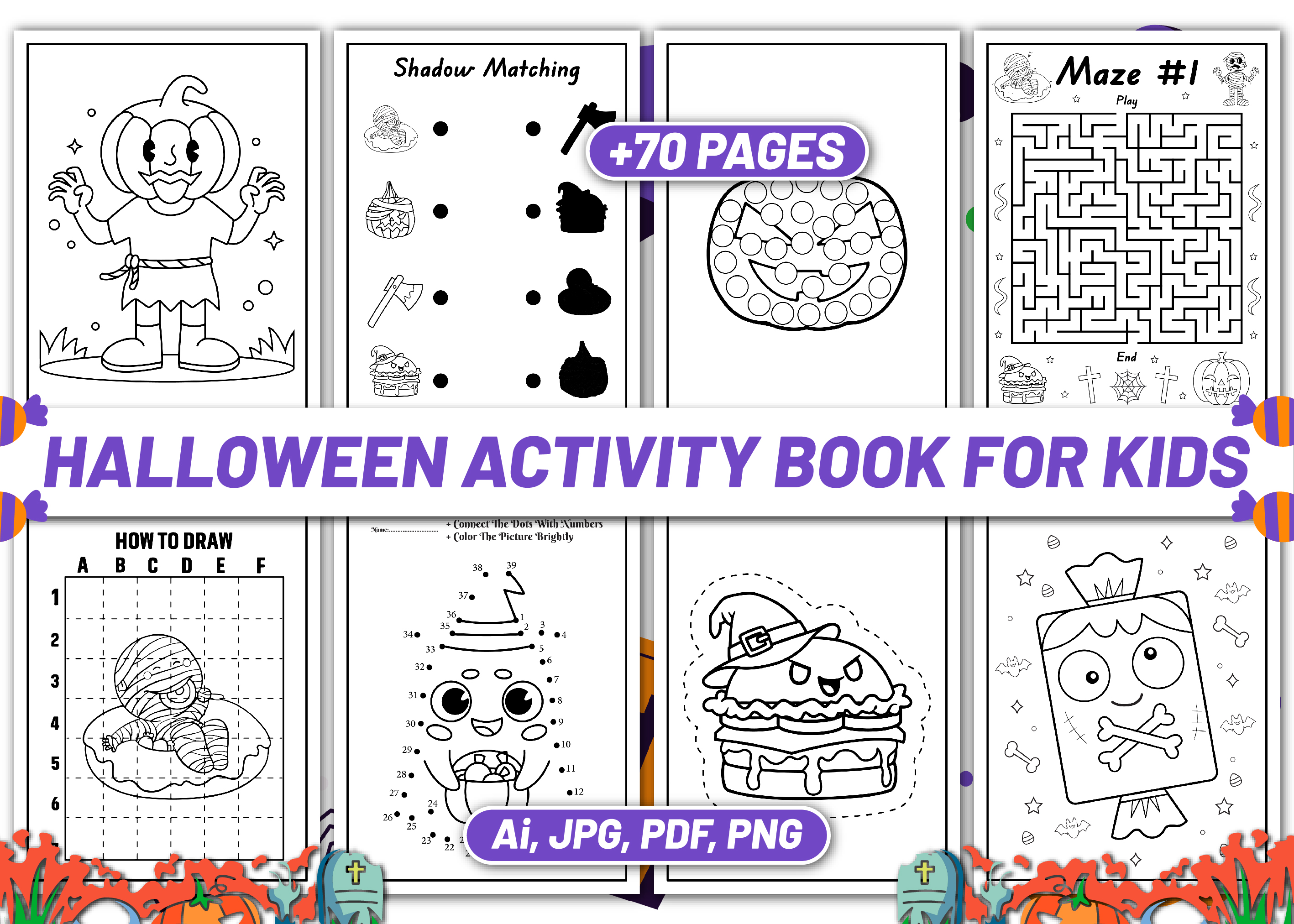 Full Halloween Activity Book for Kids