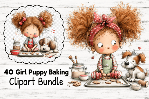 Girl Puppy Baking Clipart Bundle