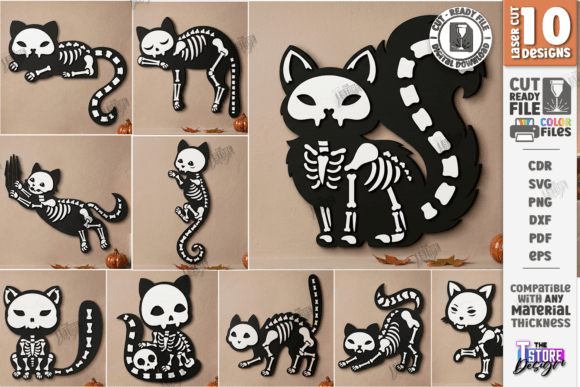 Halloween Skeleton Cats Laser Cut Bundle