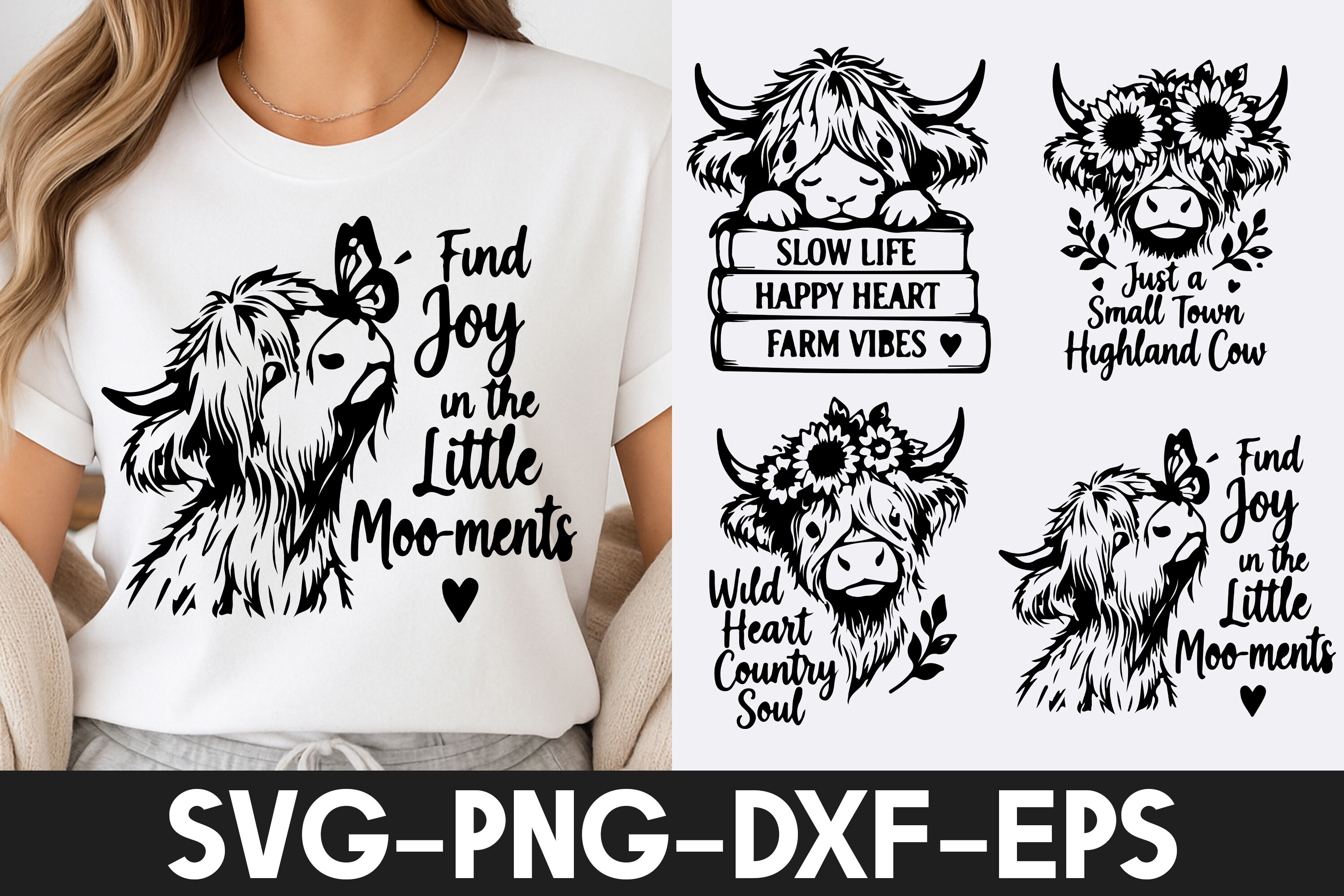 Highland Cow Find Joy Farm Vibes SVG PNG