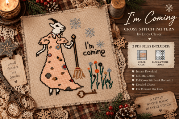 I’m Coming Primitive Crossstitch Pattern