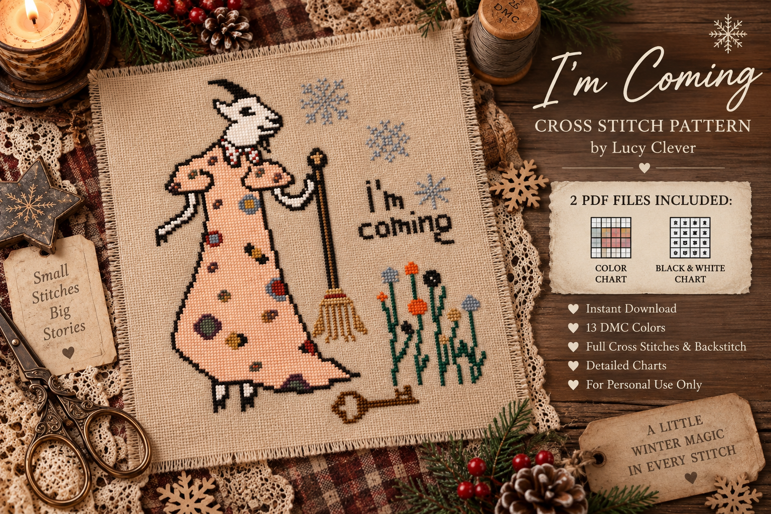 I’m Coming Primitive Crossstitch Pattern