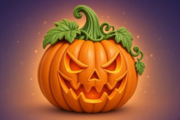 Jack O Lantern Pumpkin STL 3D Print Model – Halloween Pumpkin with Curled Stem - Image 1