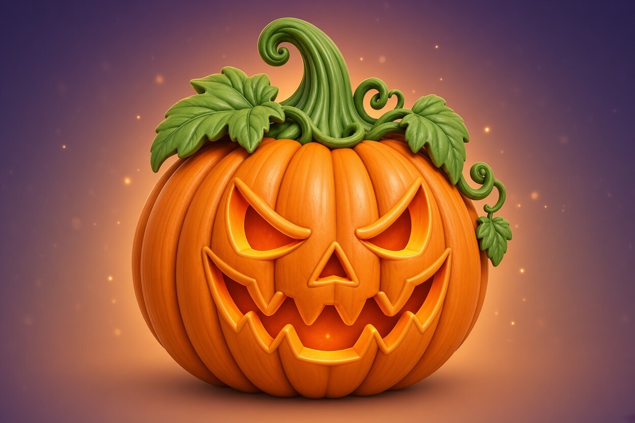 Jack O Lantern Pumpkin STL 3D Print Model – Halloween Pumpkin with Curled Stem - Image 4