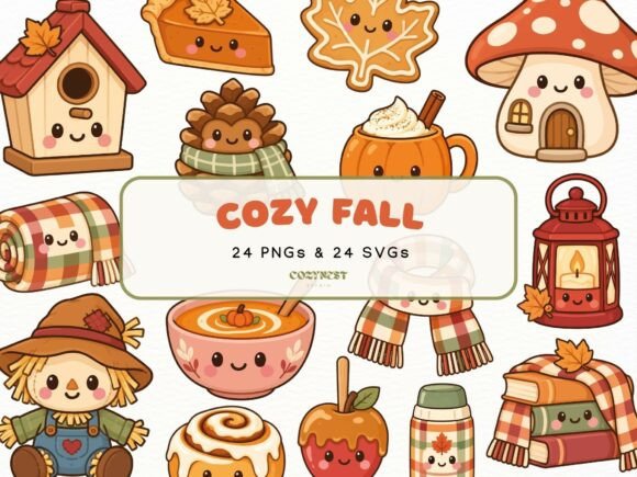 Kawaii Fall Clipart, Cute & Cozy Autumn