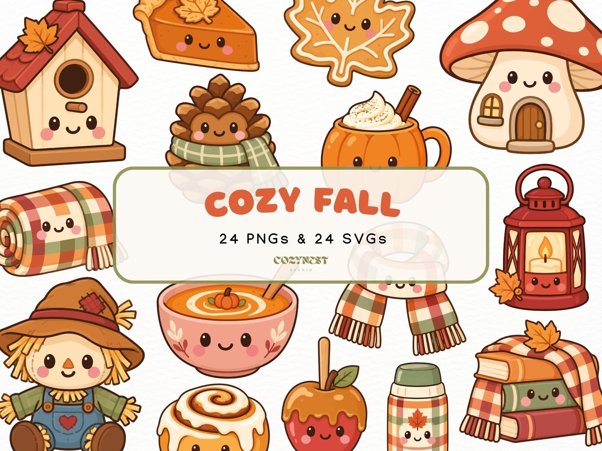 Kawaii Fall Clipart, Cute & Cozy Autumn