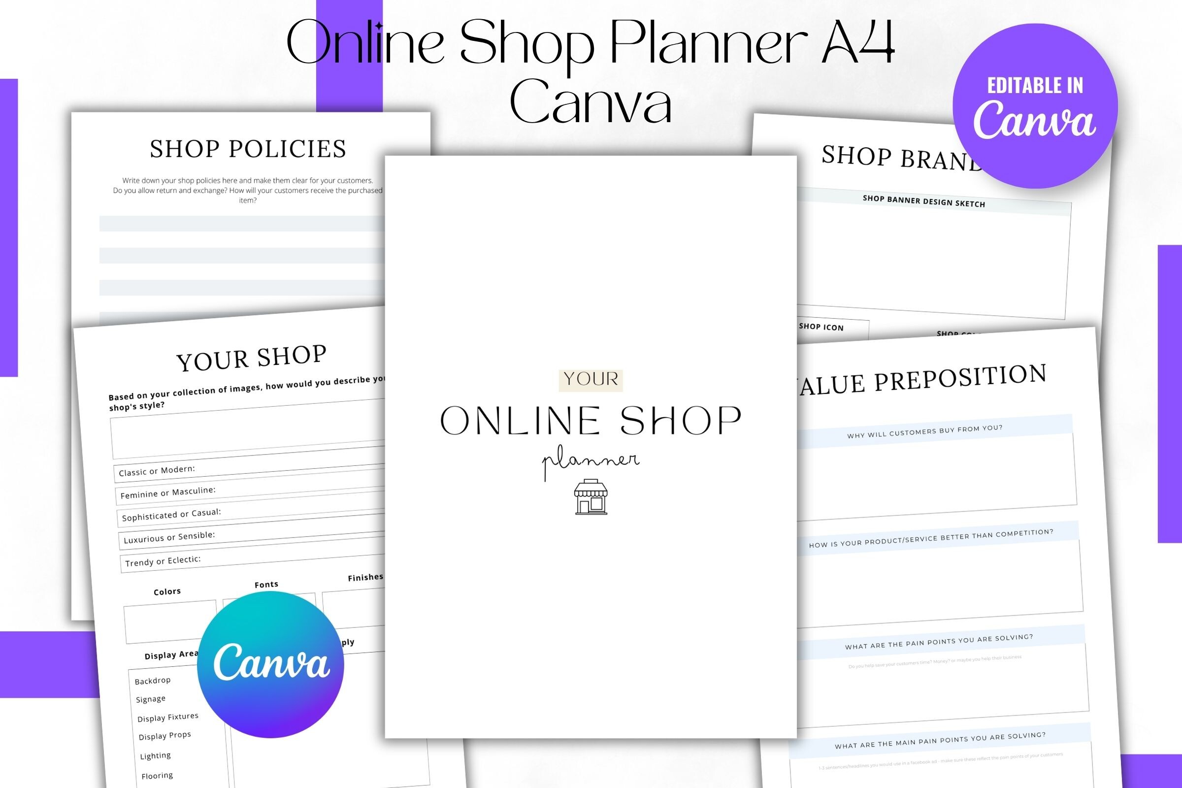 Online Shop Planner A4 Canva