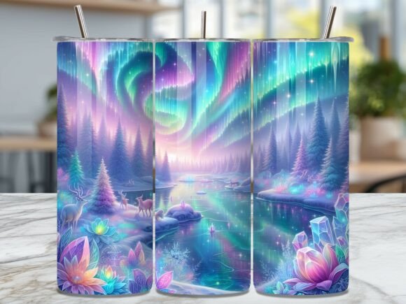 Pastel Aurora Reindeer Forest Tumbler