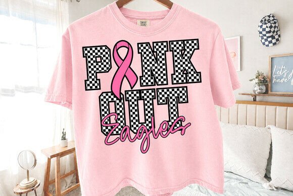 Pink out Eagles PNG Checkered Ribbon