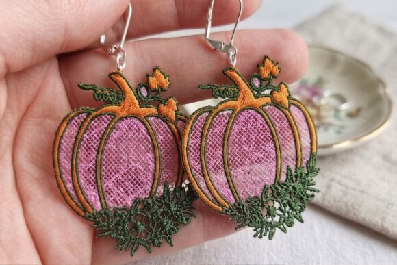 Pumpkin FSL Earrings Embroidery Design