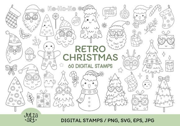 Retro Christmas Coloring Book PNG SVG
