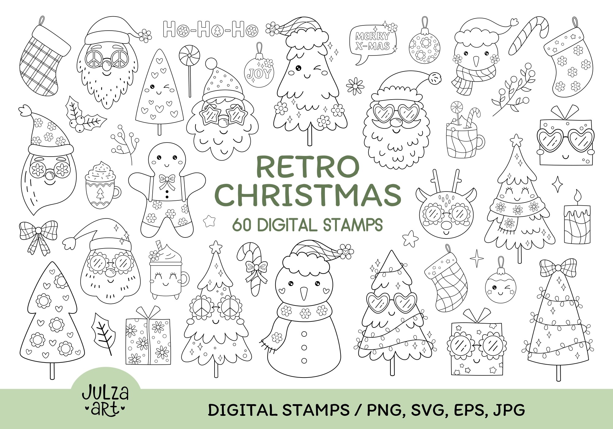 Retro Christmas Coloring Book PNG SVG