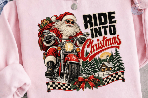 Ride into Christmas Santa Biker PNG Tee