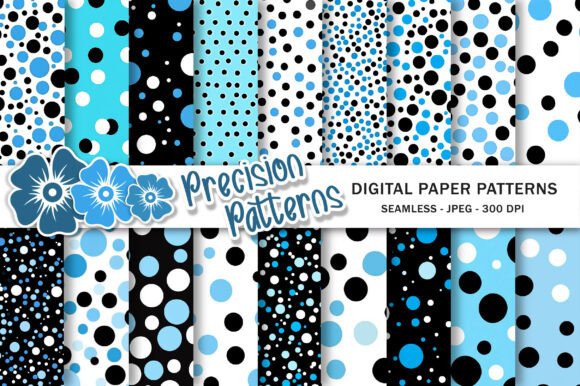 Sky Blue Black White Dot Digital Paper