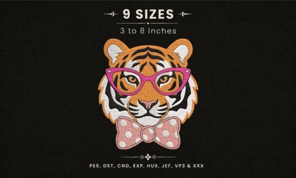 Tiger with Pink Glasses Bowtie DST File