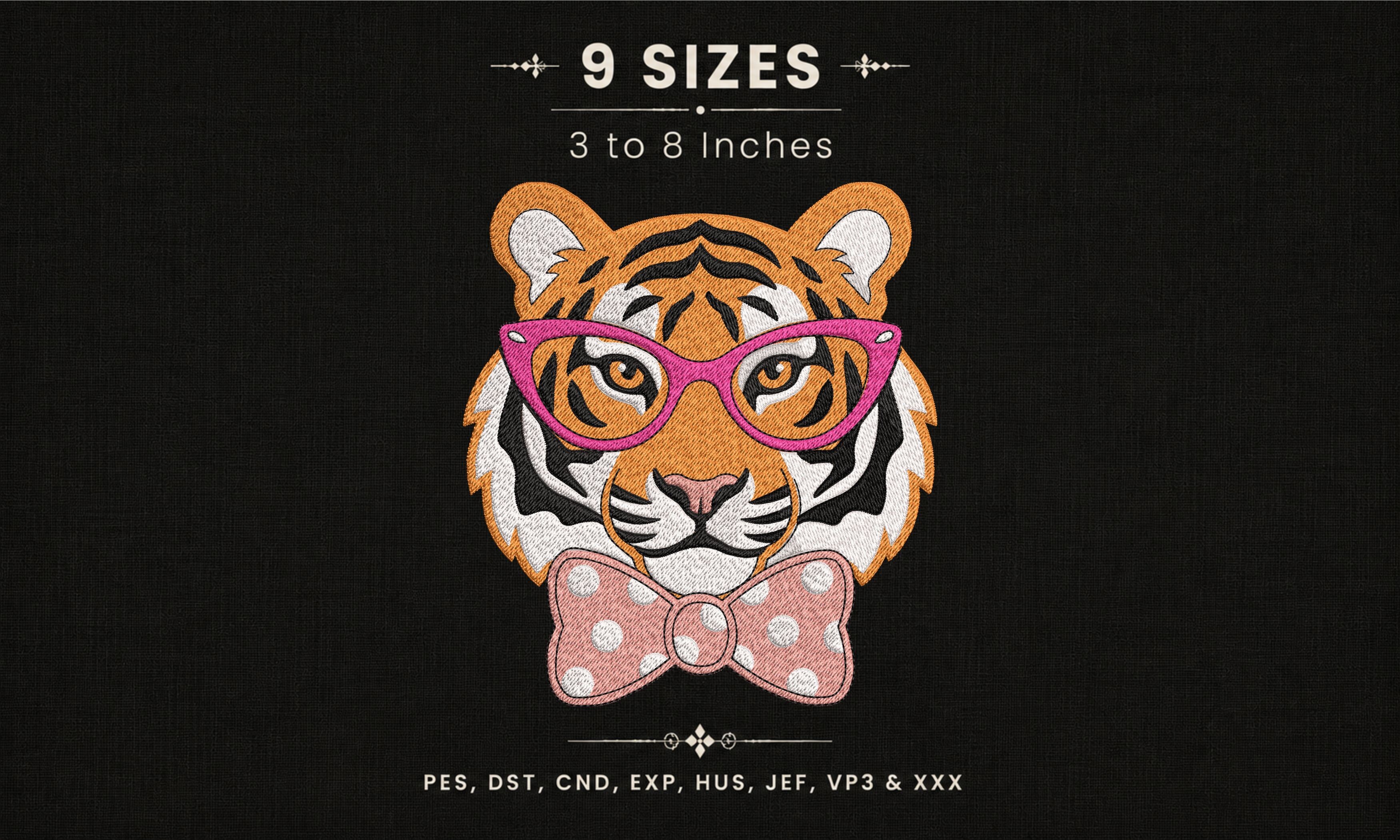 Tiger with Pink Glasses Bowtie DST File