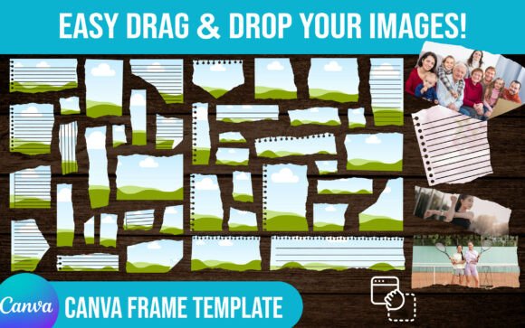 Torn paper Canva frame template bundle with ripped edges