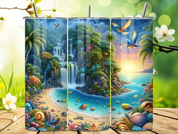 Tropical Waterfall Beach Tumbler Wrap