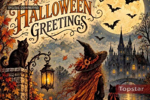 Vintage Halloween Greeting Cozy Autumn