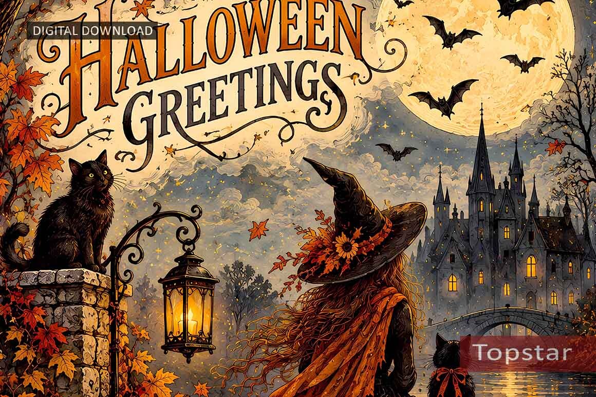 Vintage Halloween Greeting Cozy Autumn