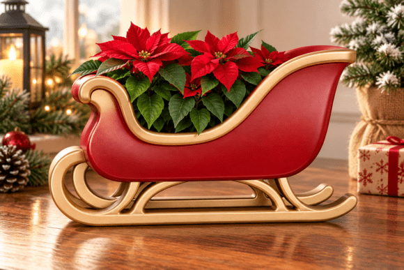 3D Printable Christmas Sleigh Planter STL - Festive Succulent & Herb Pot - Image 1