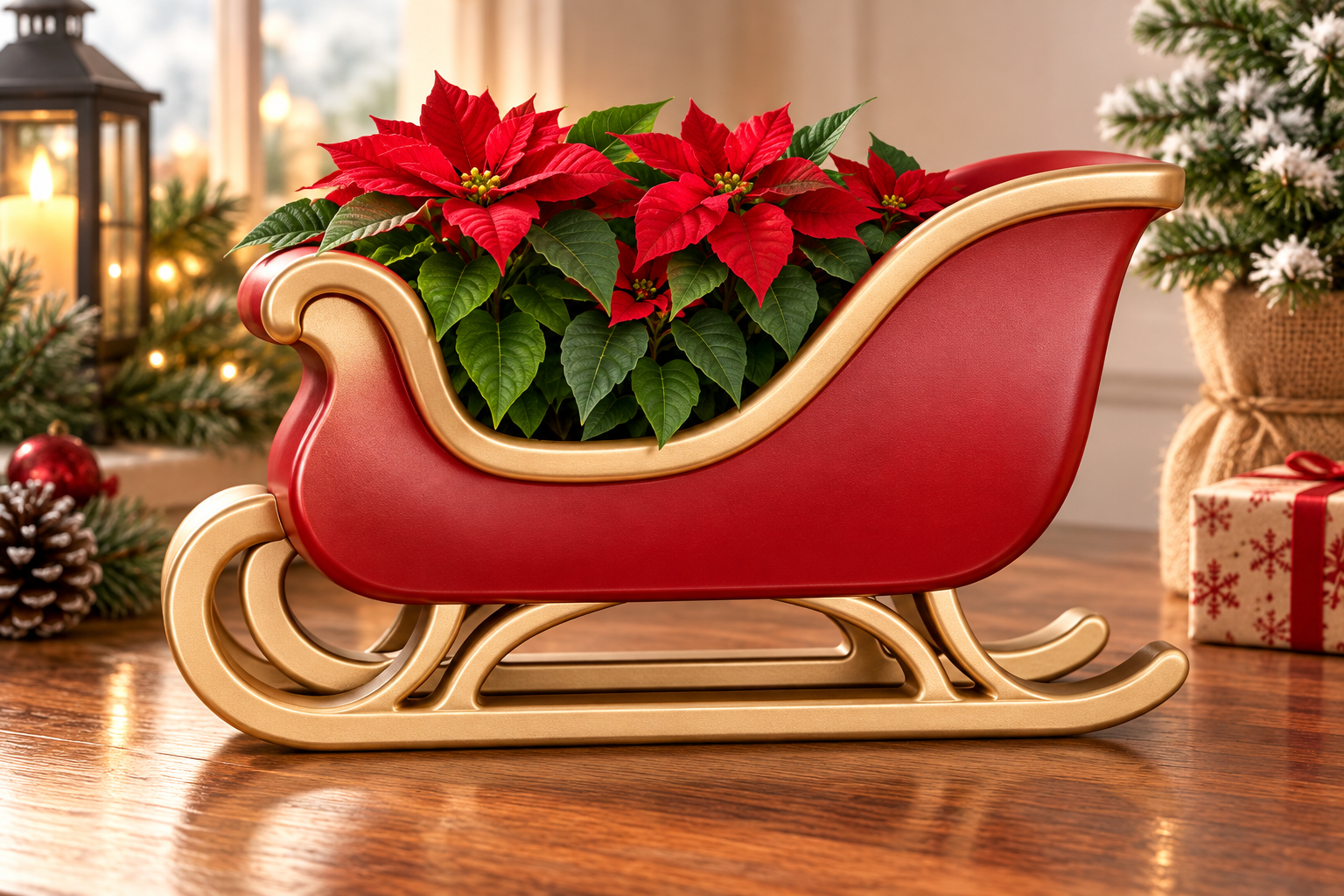 3D Printable Christmas Sleigh Planter STL - Festive Succulent & Herb Pot - Image 2