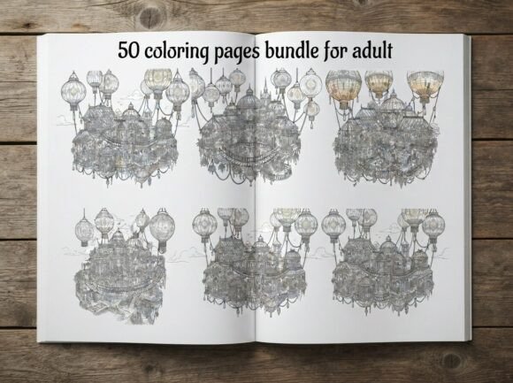 50 Floating Lantern Village Coloring