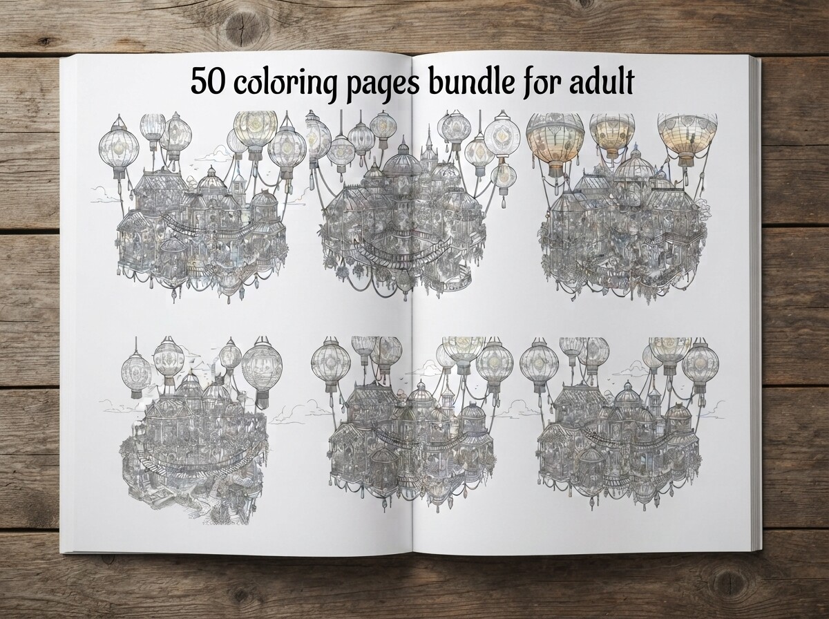 50 Floating Lantern Village Coloring