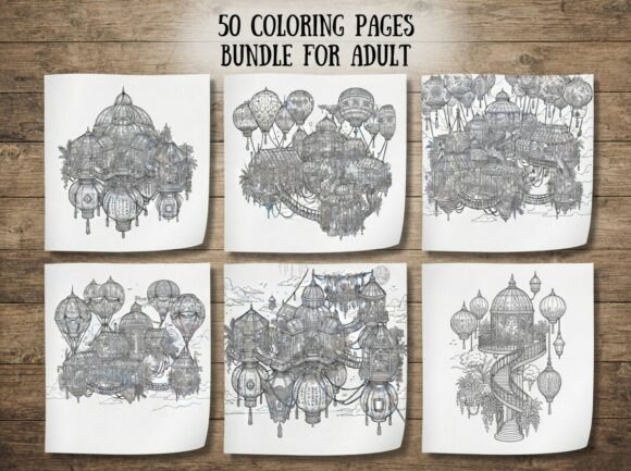 50 Floating Lantern Village Coloring