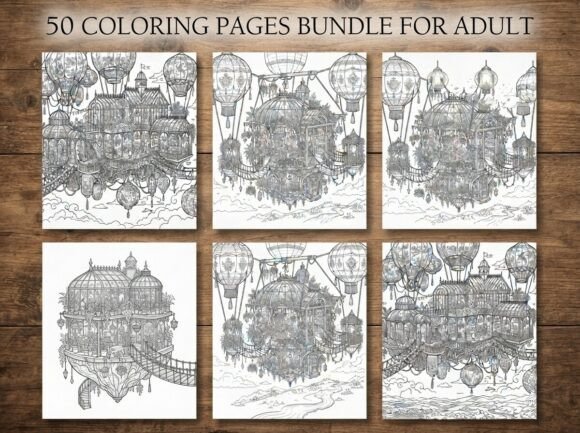 50 Floating Lantern Village Coloring