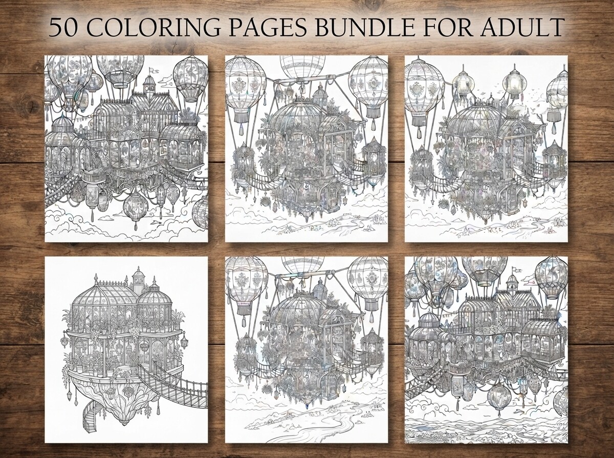 50 Floating Lantern Village Coloring
