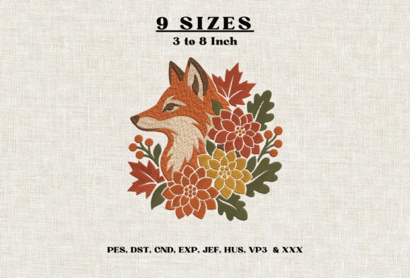 Autumn Fox Floral Machine Embroidery DST