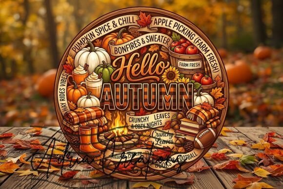 Autumn Round Door Sign Fall Wind Spinner